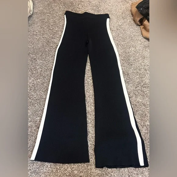 Revolve House Of Harlow Ribbed Flare Wide Leg Black Stripe Pants Small - Picture 2 of 6